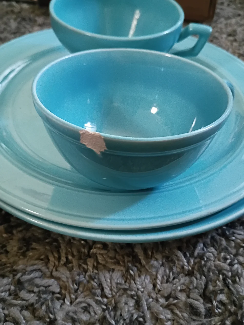 Vintage Early California Vernonware Ceramic Tea Cup and Plate Set - Light Blue